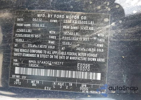 2012 Ford Transit Connect Xl from USA, damaged, VIN NM0LS7AN3CT116271